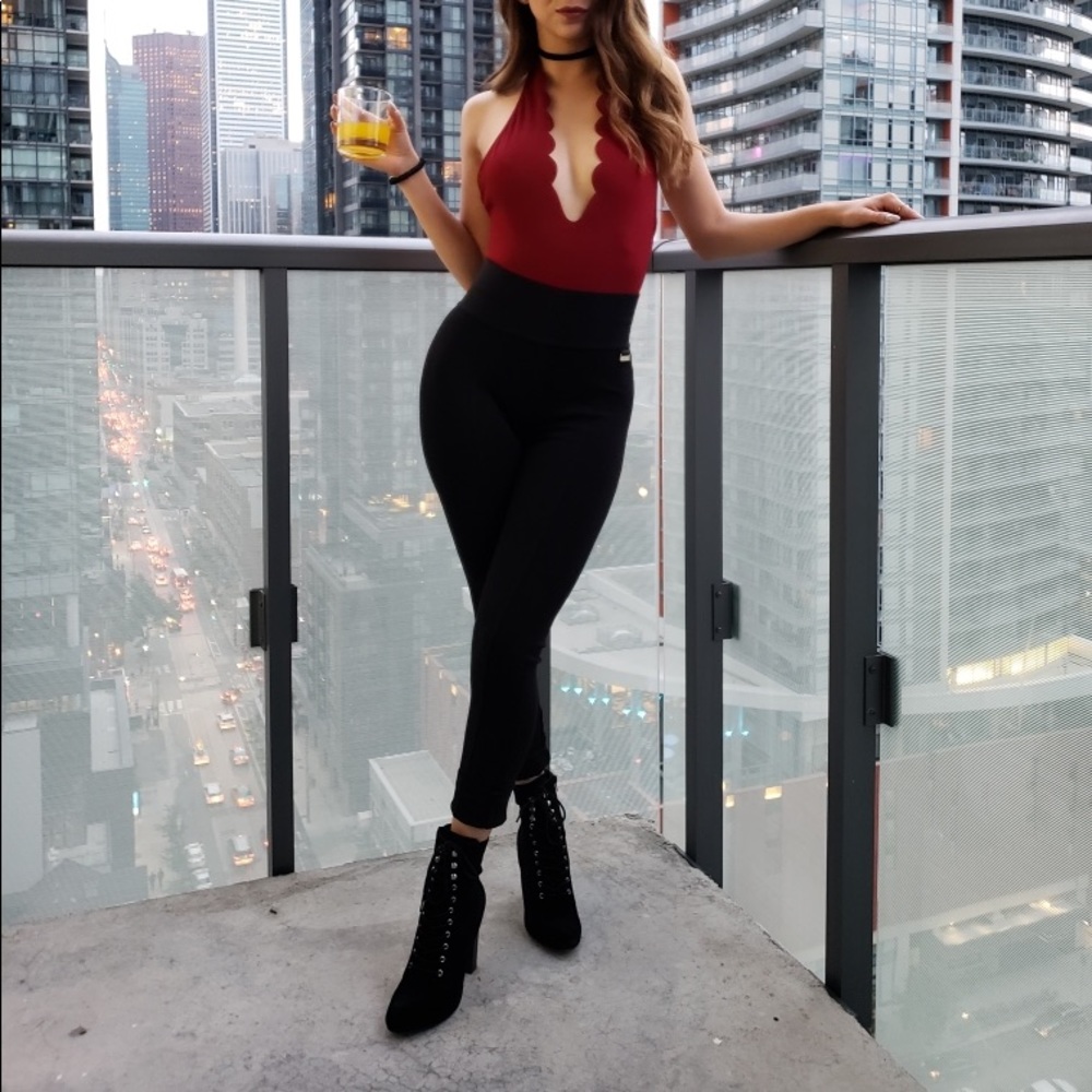 Burgundy open back bodysuit